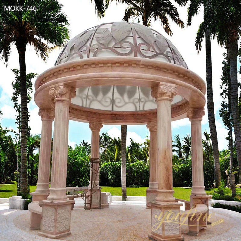 Large Outdoor Beige Stone Gazebo Pavilion with Iron Top Suppliers 