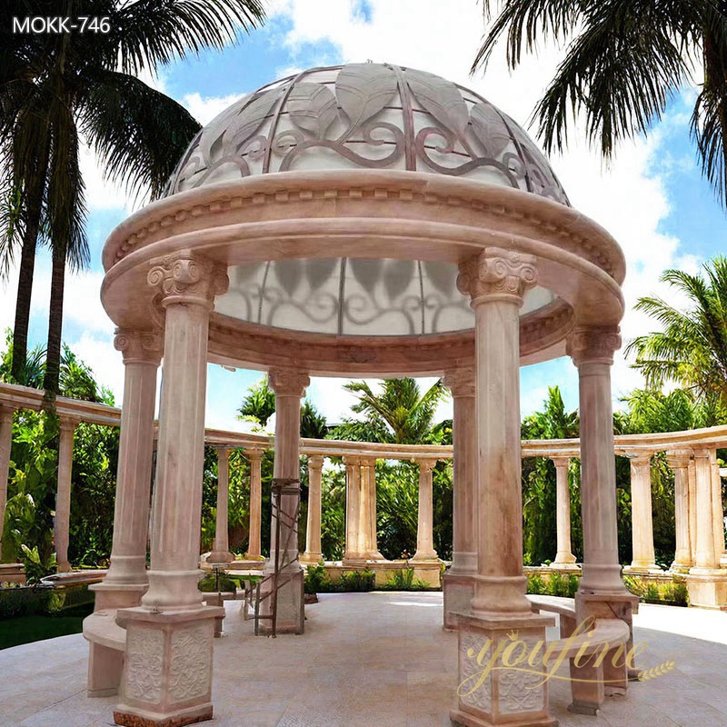 Large Outdoor Beige Stone Gazebo Pavilion with Iron Top Suppliers MOKK-746