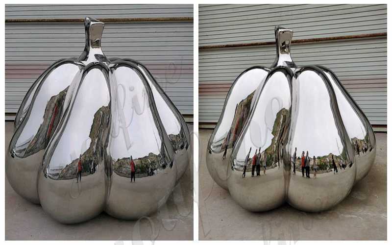 Mirror Polished Outdoor Stainless Steel Pumpkin Sculpture for Sale