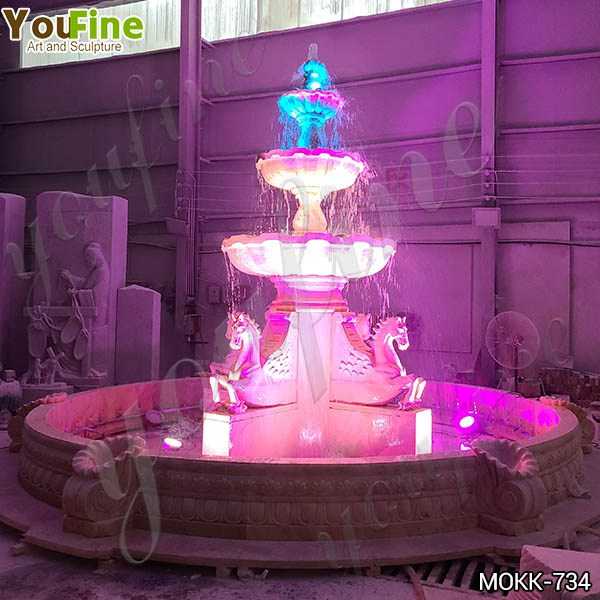 White Marble Horse Fountain with Lights