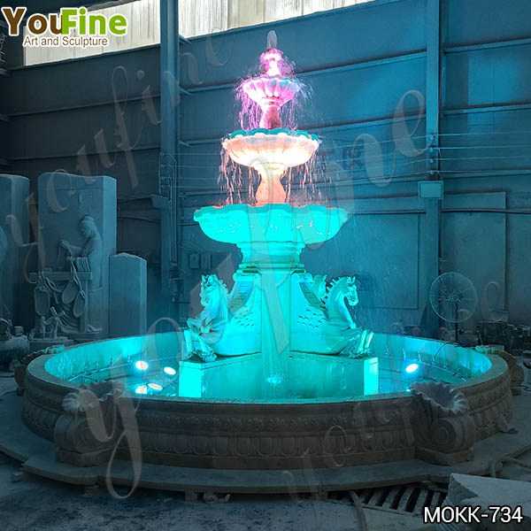 Outdoor White Marble Horse Fountain with Lights