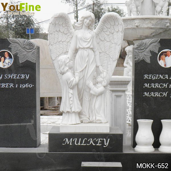 Marble Angel Memorials Headstones with Upright Granite Monument