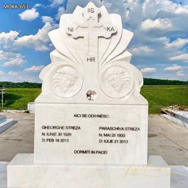Natural White Marble Cross Upright Headstone from Factory Supply MOKK-653