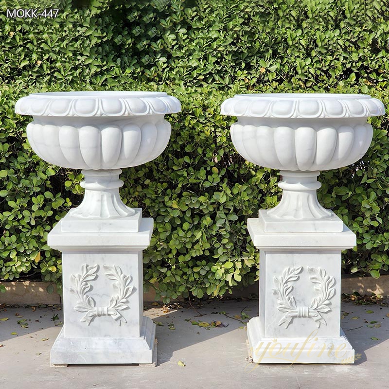 Large Outdoor White Marble Flower Pot for Sale MOKK-447