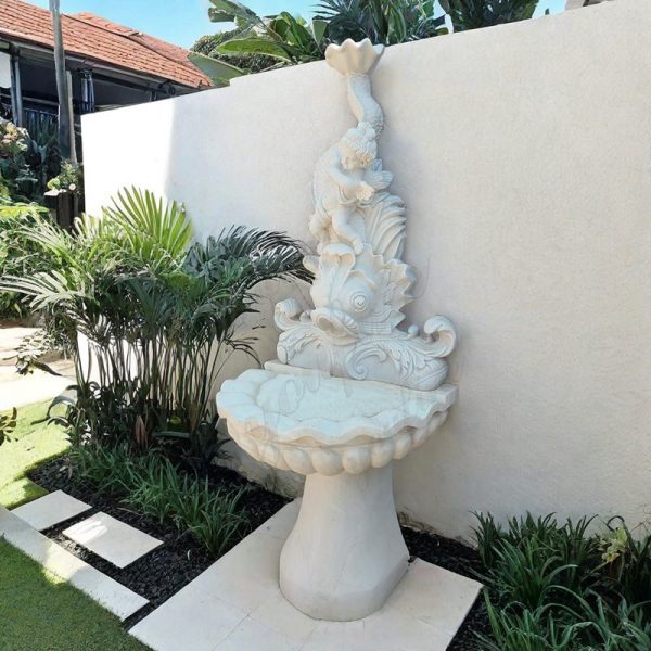 White Marble Fish Wall Fountain