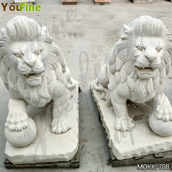 White Marble Sitting Lion Statues