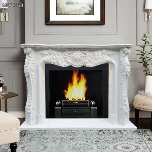 Hand Carved French White Marble Fireplace