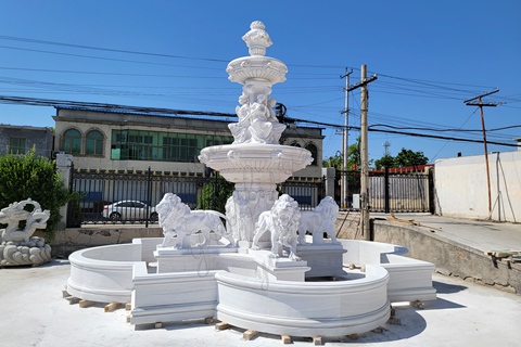 Large lion statue white fountain