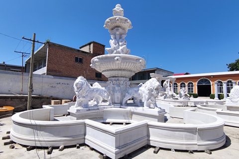 Hand Carving Lion Large Garden Marble Fountain For Sale