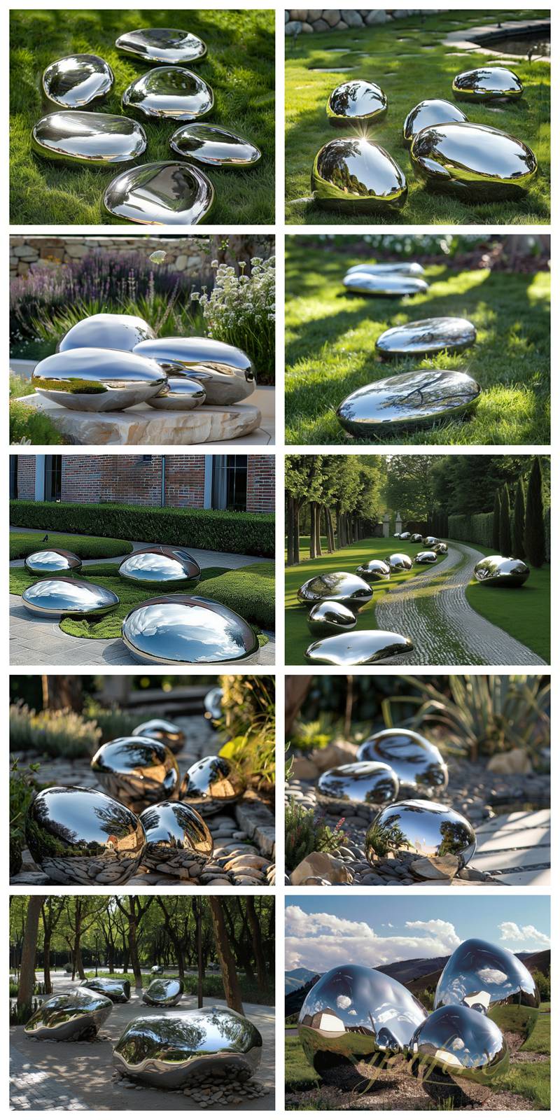 Garden Decor Mirror Polished Stainless Steel Cobblestone Sculpture for Sale