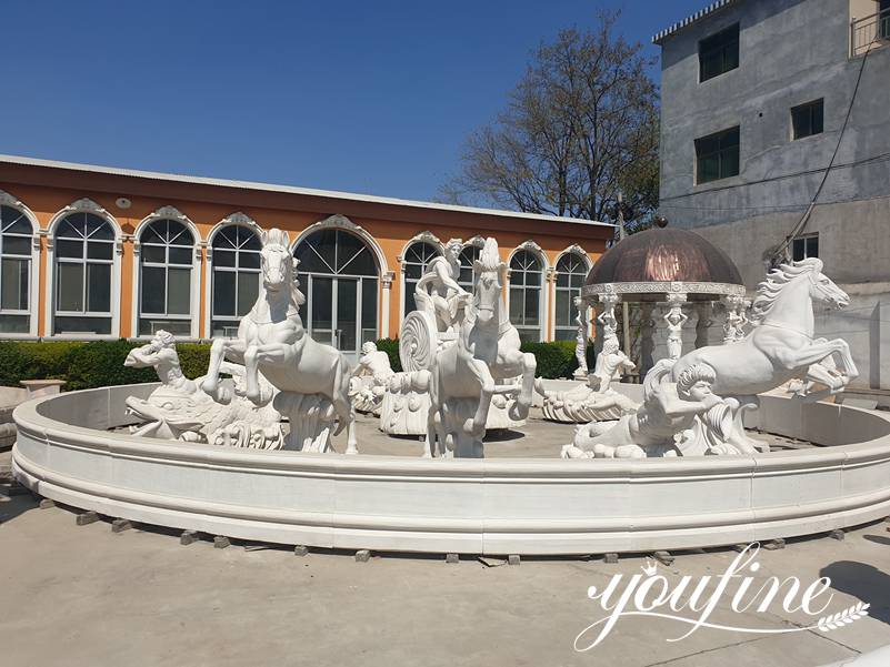 Outdoor Large Marble Fountain of Apollo and Rearing Horse Statue for Sale