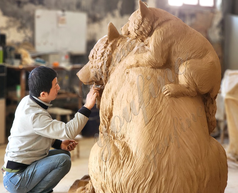 bronze bear and cubs clay model