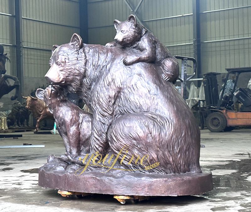 bronze bear and cubs sculptures