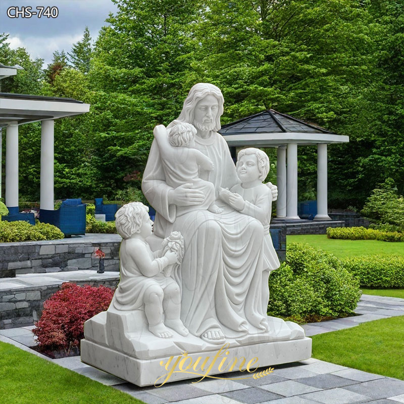 White Marble Christ Jesus with Children Statue for Sale CHS-740