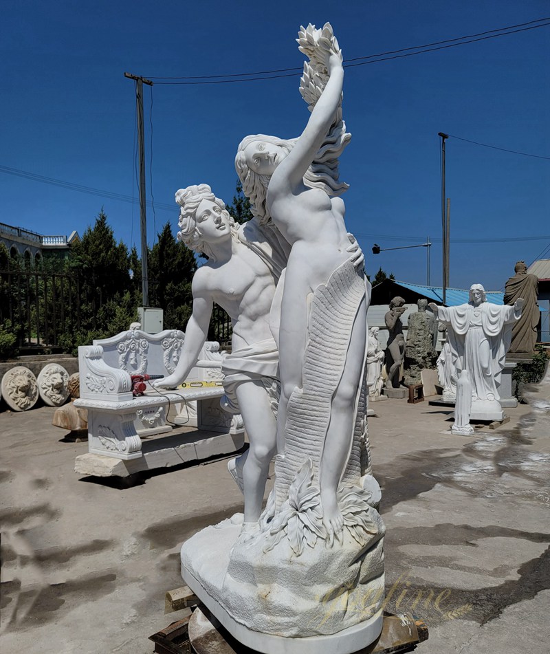 hand carved Famous Life Size Apollo and Daphne natural white Marble Garden Statue for Sale