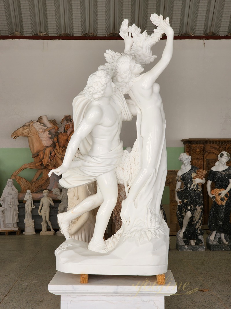 hand carved Famous Life Size Apollo and Daphne natural white Marble Garden Statue for Sale