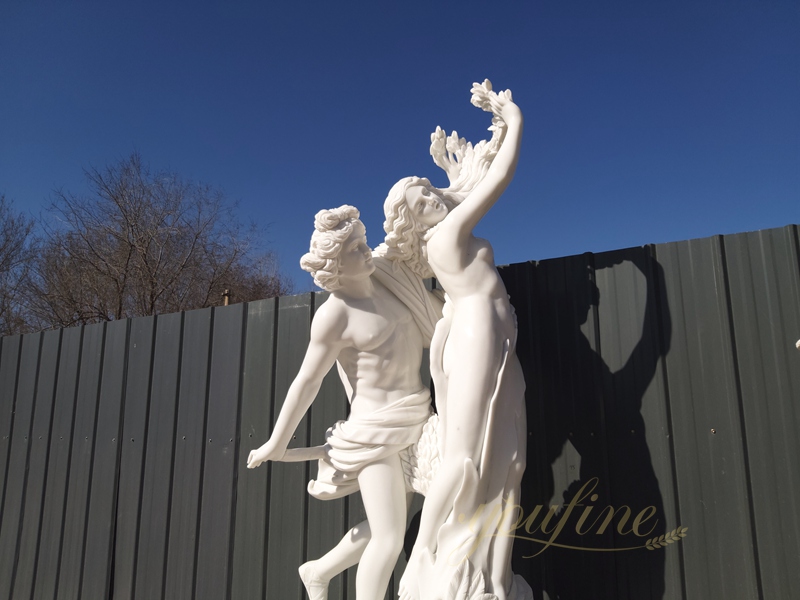 hand carved Famous Life Size Apollo and Daphne natural white Marble Garden Statue for Sale