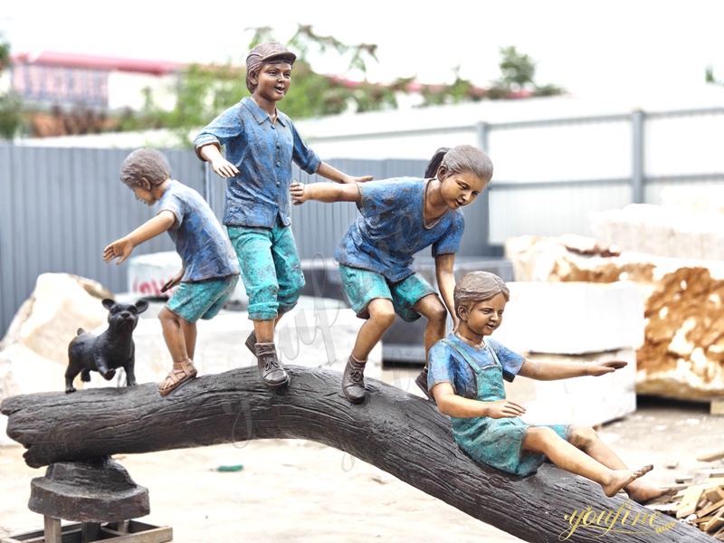 Boy and Girl Reading on Tree Branch bronze statue