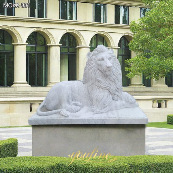 Hand Carved White Marble Lion Statue Outdoor Decor for Sale MOKK-881