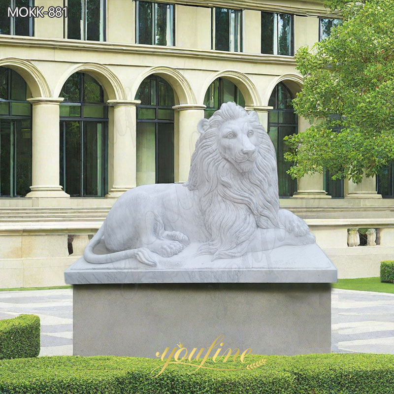 Hand Carved White Marble Lion Statue Outdoor Decor for Sale MOKK-881