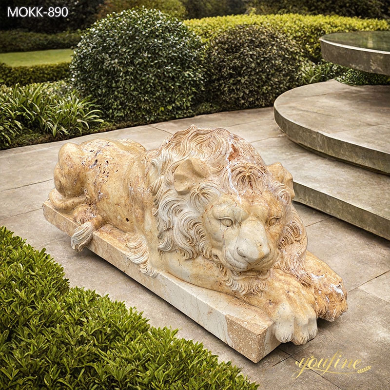 Natural Beige Stone Lion Statue Garden Decor for Sale MOKK-890