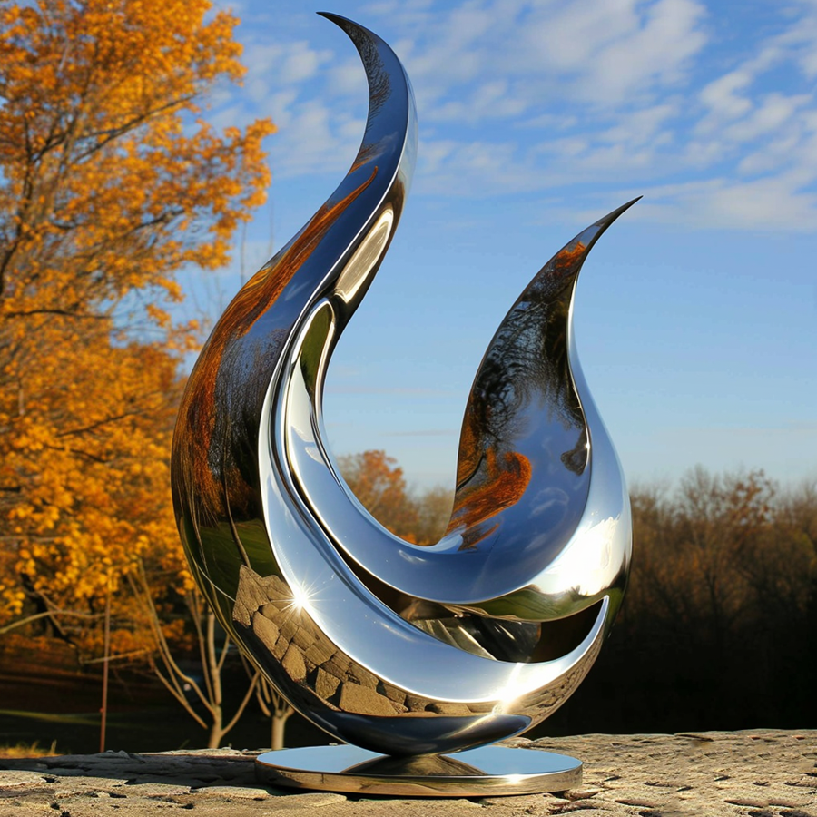 mirror polished abstract stainless steel flame sculpture