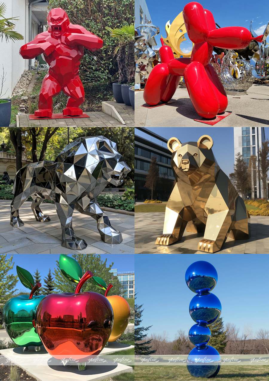 stainless steel sculptures with spray coated finish