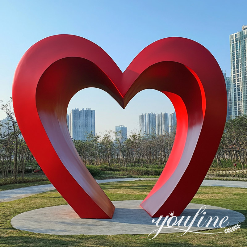 large red metal heart shape sculpture