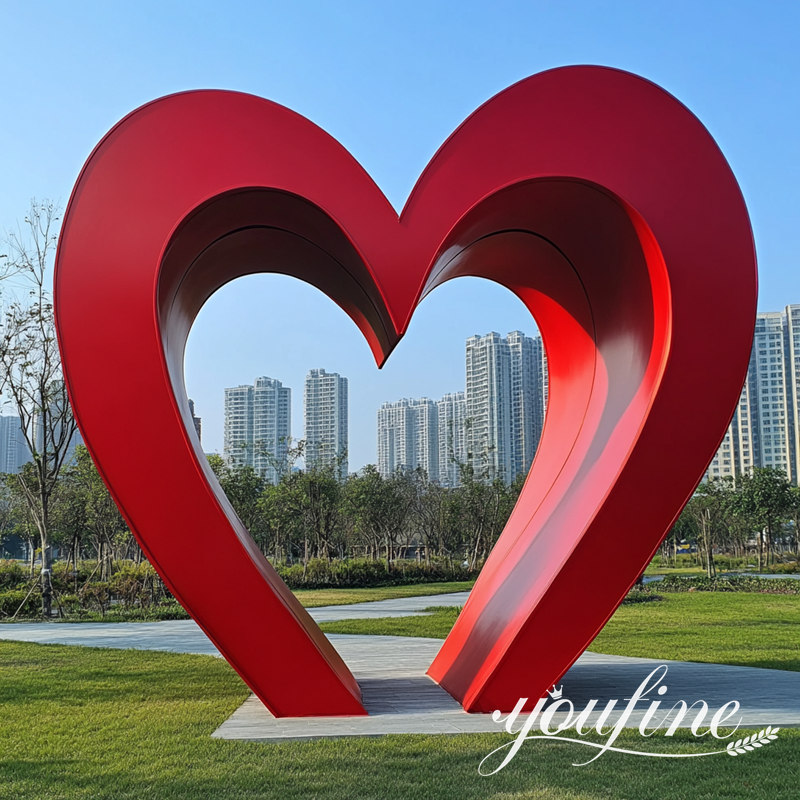 modern red stainless steel heart sculpture