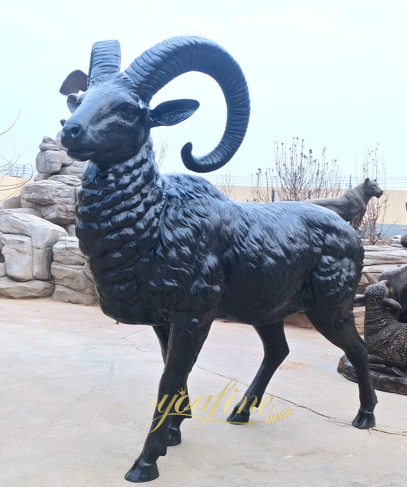 bronze garden ram statue