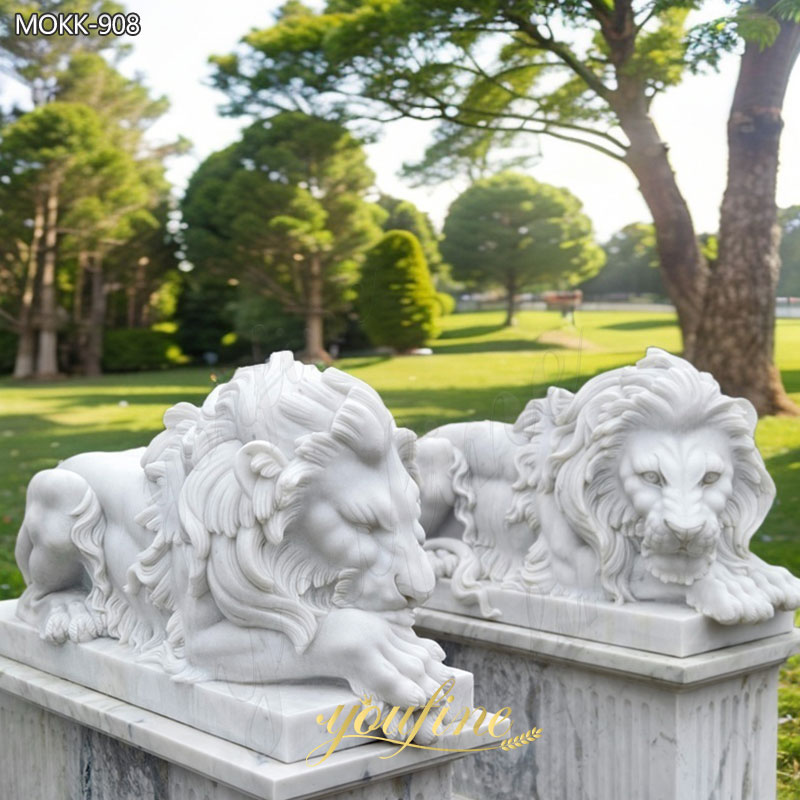 White Marble Sleeping Lion Statue Garden Entrance Decor for Sale MOKK-908