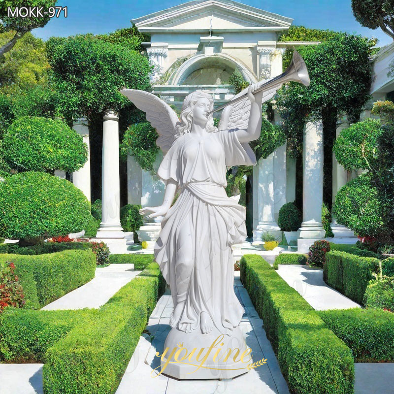 Life Size White Marble Angels with Trumpets Statues for Sale MOKK-971