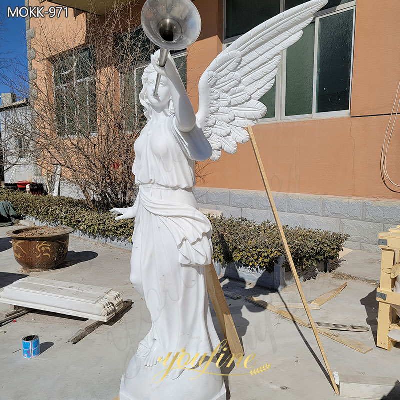 White Marble Angels with Trumpets Statue