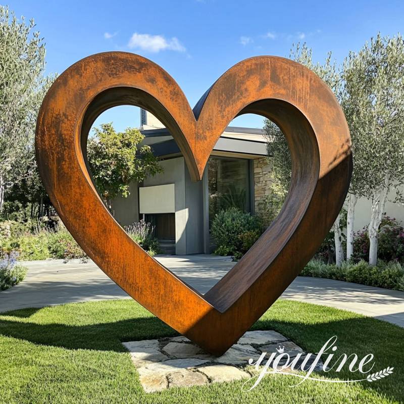 corten steel heart art sculpture for yard decor