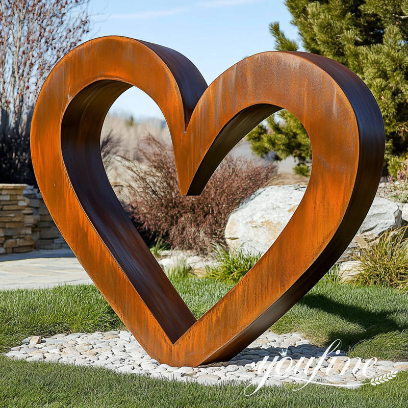 modern corten steel heart shape sculpture