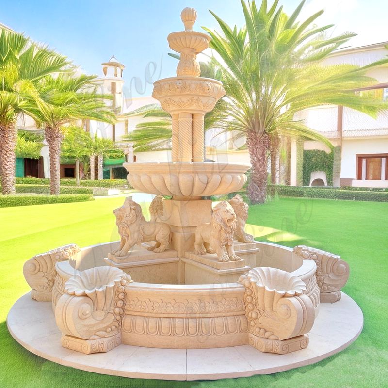 outdoor marble lion fountain