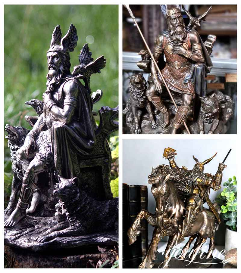 9 Odin Bust with Ravens Viking Norse Mythology God Statue Bronze