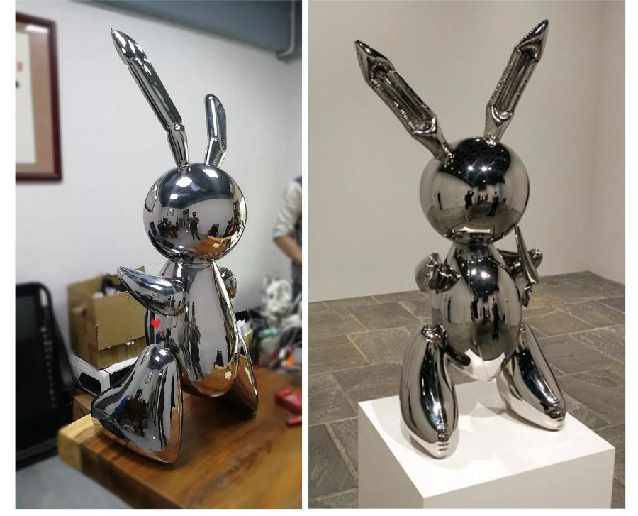 Famous artist jeff koons stainless steel rabbit sculpture
