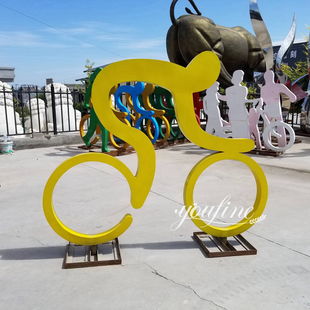 Modern Stainless Steel Cyclist Sculpture for Public Decor CSS-85