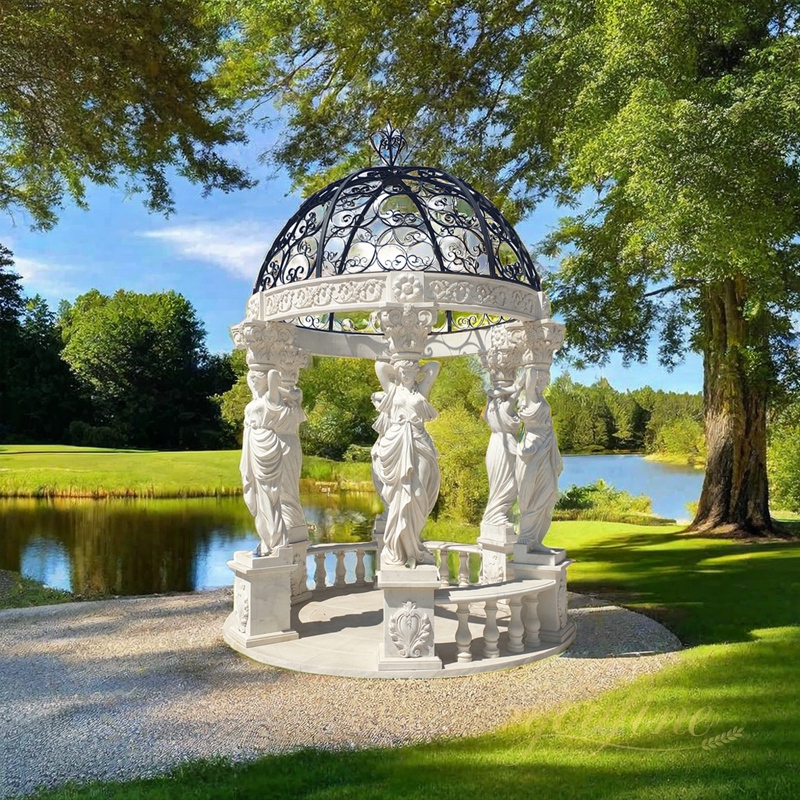 Large Outdoor Garden Female Pillars White Marble Gazebo for Sale MOKK-806