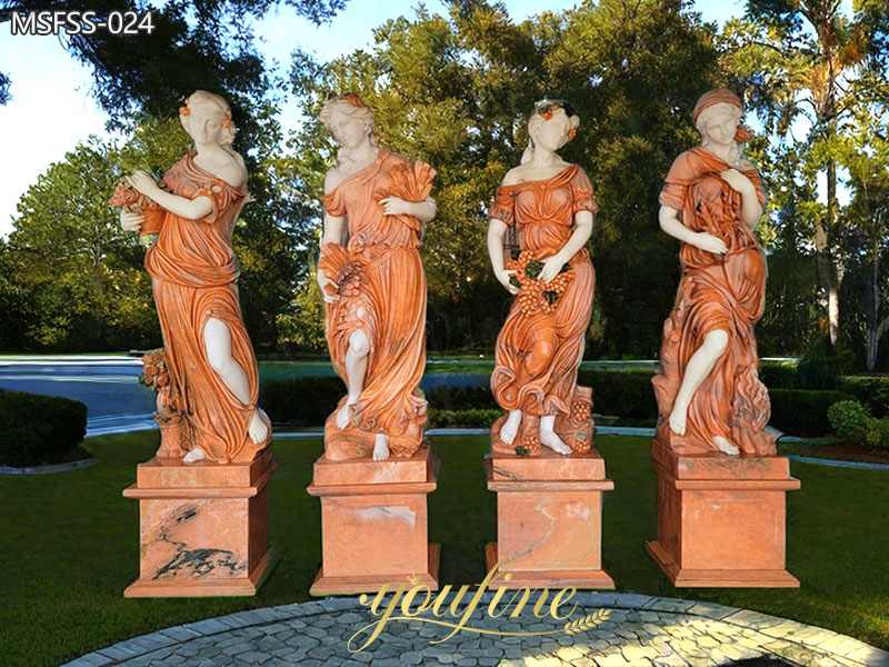 4 Piece Goddesses of four seasons statues with flowers for garden decor Design Toscano