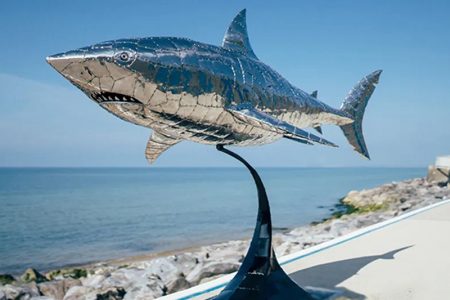 Metal Fish Sculptures Figures Home Decorations Nautical Table-Top