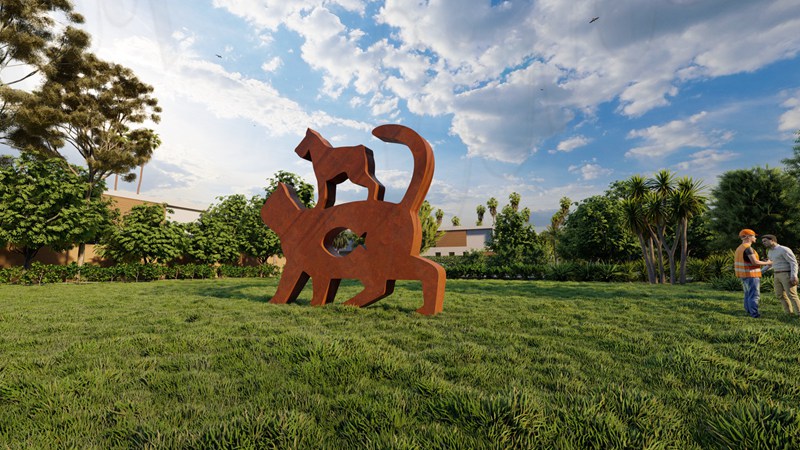 Cat and dog sculpture corten steel