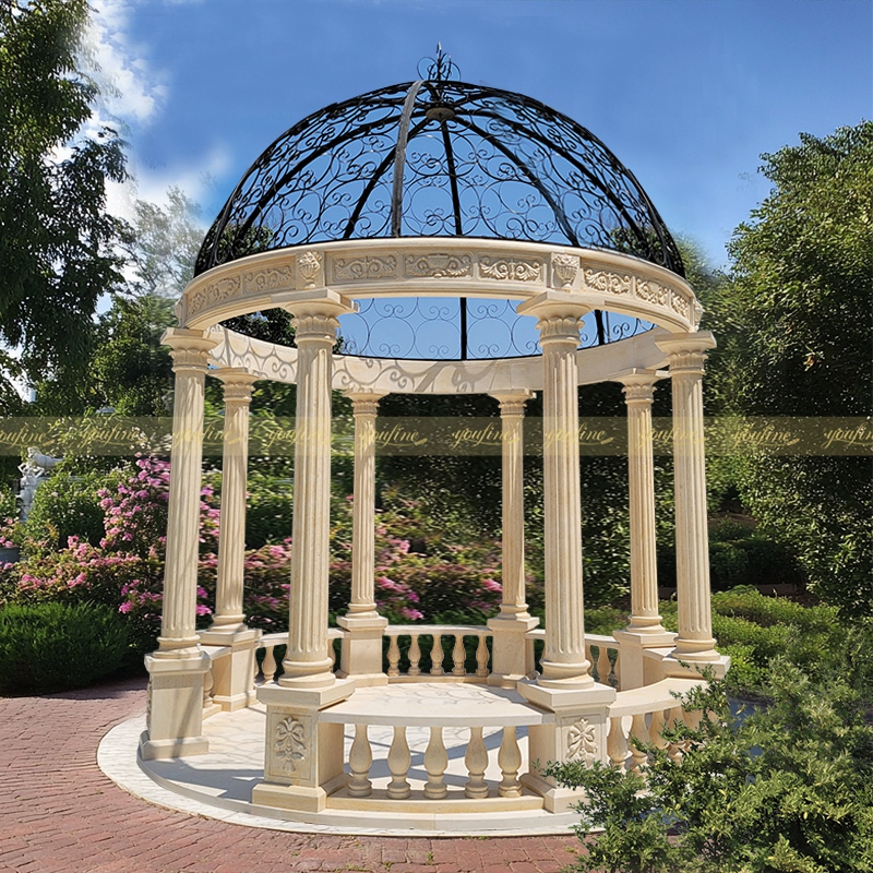 Large Beige Marble Gazebo with Railing for Sale MOKK-22