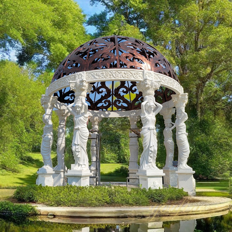 Outdoor White Marble Pergola with Maidens Gazebo for Yard MOKK-83