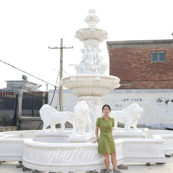 Hand-carved marble lion fountains