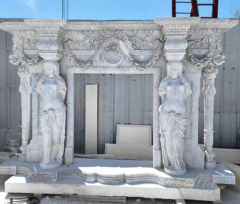 Hand Carved Marble Female Statue Fireplace for Sale