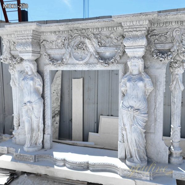 Hand Carved Marble Female Statue Fireplace for Sale