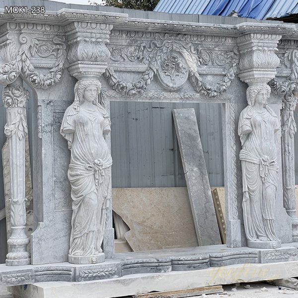 Hand Carved Marble Female Statue Fireplace for Sale