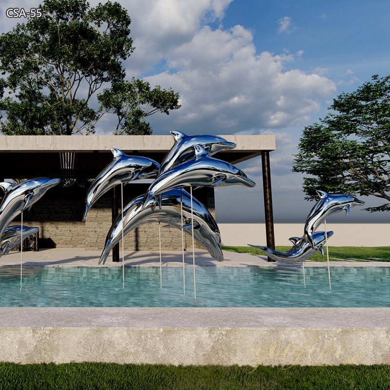 Mirror Polished Modern Large Dolphin Statues for Pool - YouFine Sculpture